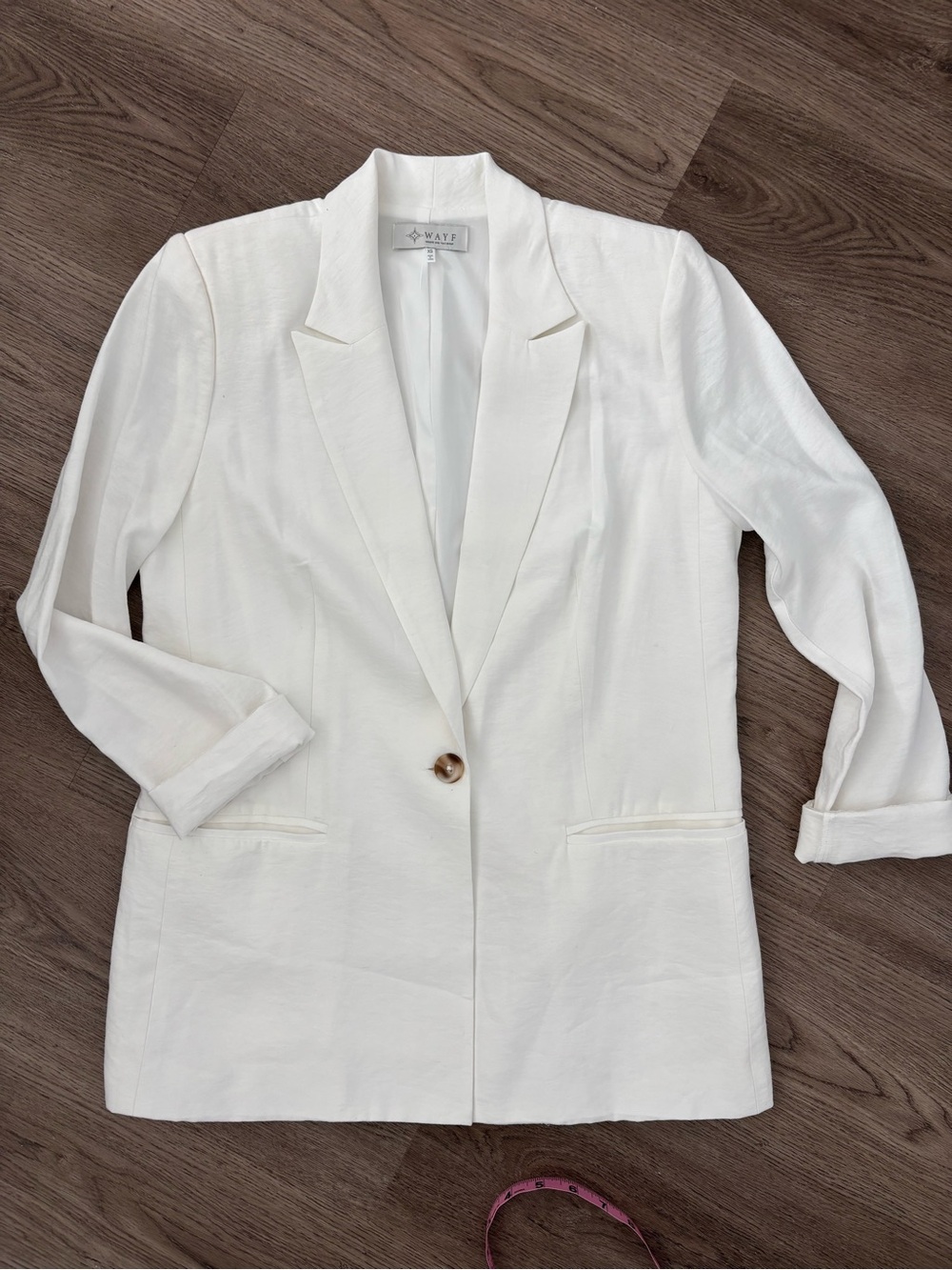 Wayf White Rayon Single-Button Lined Blazer Jacket